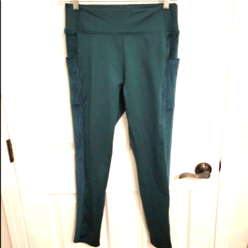 PINK Active Velour Trim Green Leggings
